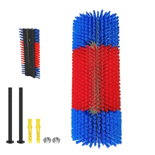 Pferde-Kratzbürste, Universal-Kratzstange mit Montagezubehör für Nutztiere, lindert Juckreiz und Reinigungsmassage, langlebiger Kratzer, ideal für Rinder, Ponys, Ziegen, Schafe, Schweine (Rot + Blau) von maxant