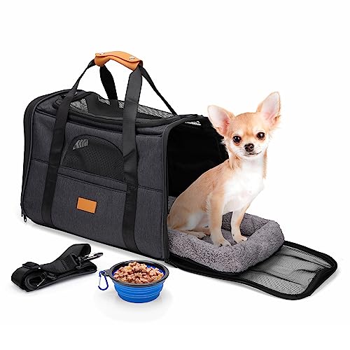 maxxpro Reisetasche Hund/Katze - 44 x 31 x 34 cm - Faltbare Futterschale/Tierbett - Schulterriemen und Tragegriff - bis zu 5 KG - Grau von maxxpro