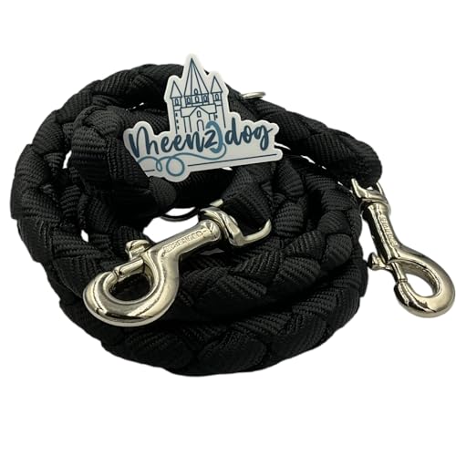 Meenzdog-verstellbare Hundeleine - Handmade in Germany-besonders geeignet für kleine bis große Hunde-Extrem stabil-Umhängeleine und Doppelleine 3fach verstellbar - schwarz (2m) (2m) von meenzdog