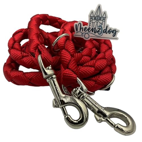 Meenzdog-verstellbare Hundeleine - Handmade in Germany-besonders geeignet für mittelgroße bis sehr große Hunde-Extrem stabil-Umhängeleine und Doppelleine 3fach verstellbar - rot (2,5m) von meenzdog