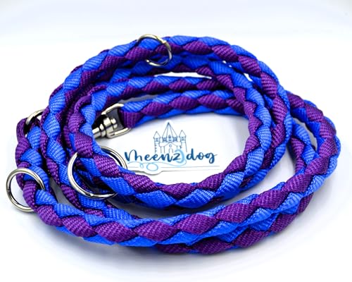 verstellbare Hundeleine - Handmade in Germany-besonders geeignet für kleine bis große Hunde-Extrem stabil-Umhängeleine und Doppelleine 3fach verstellbar - Blau/Violett (2m) (2,5m) von meenzdog