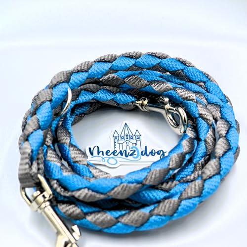 verstellbare Hundeleine - Handmade in Germany-besonders geeignet für kleine bis große Hunde-Extrem stabil-Umhängeleine und Doppelleine 3fach verstellbar - Himmelblau/Silber (2m) (2,5m) von meenzdog