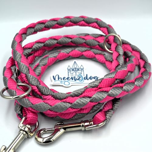 verstellbare Hundeleine - Handmade in Germany-besonders geeignet für kleine bis große Hunde-Extrem stabil-Umhängeleine und Doppelleine 3fach verstellbar - Magenta/Silber (2m) (2,5m) von meenzdog