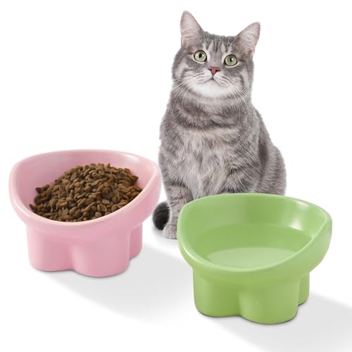 Keramik Katzennapf 2er Set, Erhöhter Katzen Napf Set, Anti Erbrechen Futternapf Katze für Futter und Wasser, Fressnäpfe Katzenfutternapf für Katzen,Welpen und Kleine Hunde von mehrido