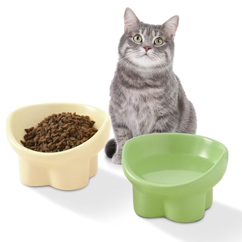 Keramik Katzennapf 2er Set, Erhöhter Katzen Napf Set, Anti Erbrechen Futternapf Katze für Futter und Wasser, Fressnäpfe Katzenfutternapf für Katzen,Welpen und Kleine Hunde von mehrido