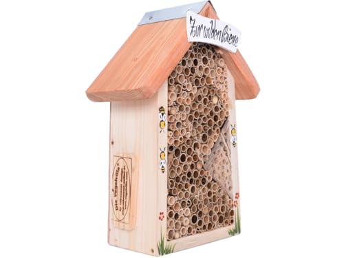 Wildbienenhotel Zur Wilden Biene aus Holz, Naturholz-Nisthilfe für Wildbienen mit Handbemalten Details, Nachhaltiges Insektenhotel von meindekoartikel