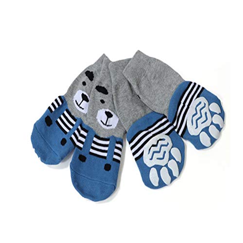 meioro Anti-Rutsch Hundesocken Traktionskontrolle Cotton Breathable Paw Protectors für Indoor Wear Set von 4 Großen und Mittelgroßen Hunden (5XL, Blau) von meioro