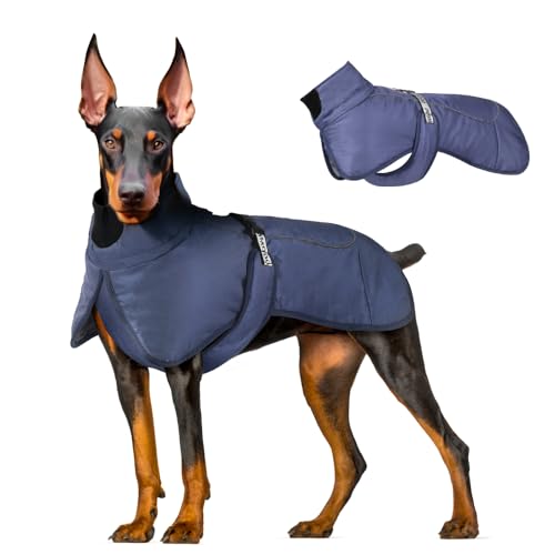 meioro Hund Wintermäntel wasserdichte Warme Hundejacke Winddichte Reflektierende Haustierjacke, Hunde Winterjacken Kaltwettermantel für Medium Große Haustiere Weste Geschirr Hundekleidung XL, Blau von meioro