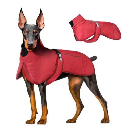 meioro Hund Wintermäntel wasserdichte Warme Hundejacke Winddichte Reflektierende Haustierjacke, Hunde Winterjacken Kaltwettermantel für Medium Große Haustiere Weste Geschirr Hundekleidung XL, Rot von meioro