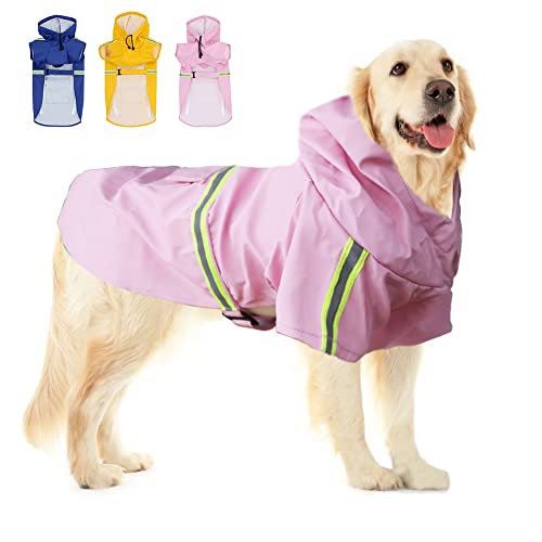 meioro Hunde-Regenmantel mit Kapuze, wasserdichte Haustier-Regenjacke mit reflektierenden Streifen, leichter Welpen-Poncho mit Loch für die Leine für kleine, mittelgroße und große Hunde und Katzen von meioro