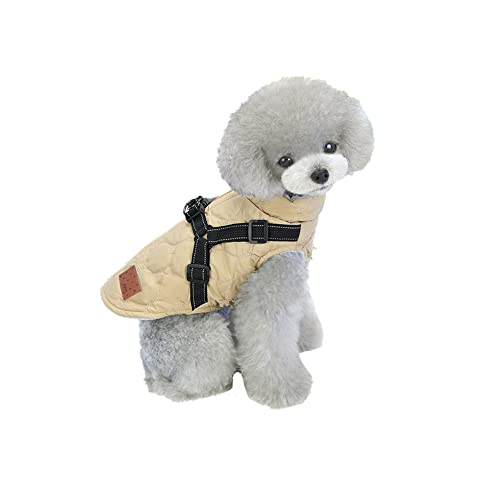 meioro Hundebekleidung Warmer Hundemantel mit reflektierendem Geschirr Winddichte Hundejacke Winterhunde Baumwolltuch Verdickte ärmellose Weste Baumwollhundepullover Haustierjacken (Khaki, S) von meioro