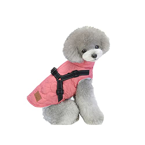 meioro Hundebekleidung Warmer Hundemantel mit reflektierendem Geschirr Winddichte Hundejacke Winterhunde Baumwolltuch Verdickte ärmellose Weste Baumwollhundepullover Haustierjacken (Rosa, 3XL) von meioro