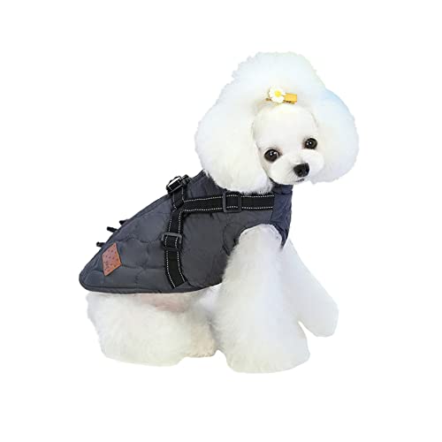 meioro Hundebekleidung Warmer Hundemantel mit reflektierendem Geschirr Winddichte Hundejacke Winterhunde Baumwolltuch Verdickte ärmellose Weste Baumwollhundepullover Haustierjacken (grau, M) von meioro