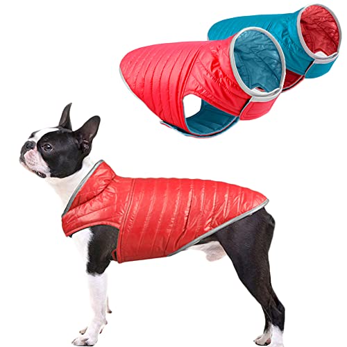 meioro Hundemantel Wendbarer Hundejacke Wasserdicht Winddichte Hunde Wintermantel Reflektierende Hundepullover Warme Winterjacken Leichte Hundekleidung Geeignet für Outdoor-Aktivitäten(XXL, Rot+Blau) von meioro