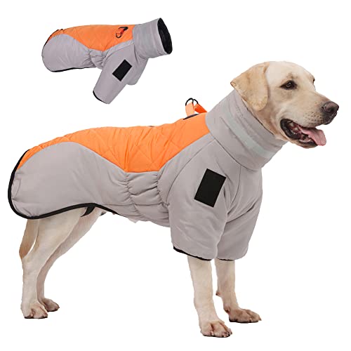 meioro Hundemantel für Kaltes Wetter, Wasserdichter Hundepullover Reflektierender Hundejacken, Winterweste Für Mittelgroße Hunde Mit Geschirr & D-Ringen Hundekleidung(Grau+Orange, 4XL) von meioro