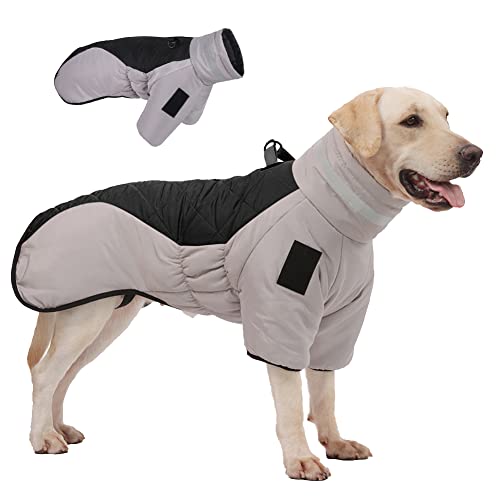 meioro Hundemantel für Kaltes Wetter, Wasserdichter Hundepullover Reflektierender Hundejacken, Winterweste Für Mittelgroße Hunde Mit Geschirr & D-Ringen Hundekleidung(Grau+Schwarz, 3XL) von meioro