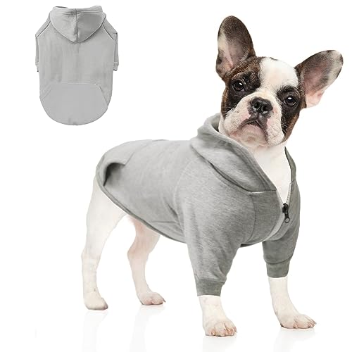 meioro Kapuzenpullis für Hunde Warme Reißverschluss Kapuzen Haustier Kleidung Pullover Hund Katze T-Shirt Niedlichen Haustier Hoodies Bekleidung französische Bulldogge Pug (L, Grau) von meioro