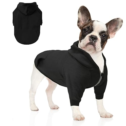 meioro Kapuzenpullis für Hunde Warme Reißverschluss Kapuzen Haustier Kleidung Pullover Hund Katze T-Shirt Niedlichen Haustier Hoodies Bekleidung französische Bulldogge Pug (M, Alle Schwarz) von meioro