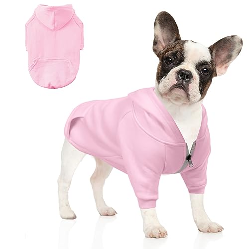 meioro Kapuzenpullis für Hunde Warme Reißverschluss Kapuzen Haustier Kleidung Pullover Hund Katze T-Shirt Niedlichen Haustier Hoodies Bekleidung französische Bulldogge Pug (M, Rosa) von meioro