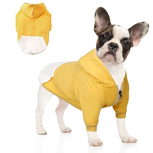 meioro Reißverschluss Kapuzen Haustier Kleidung Hund Katze Kleidung Niedlichen Haustier Kleidung warme Kapuze französische Bulldogge Pug Siberian Husky(4XL, Gelb) von meioro