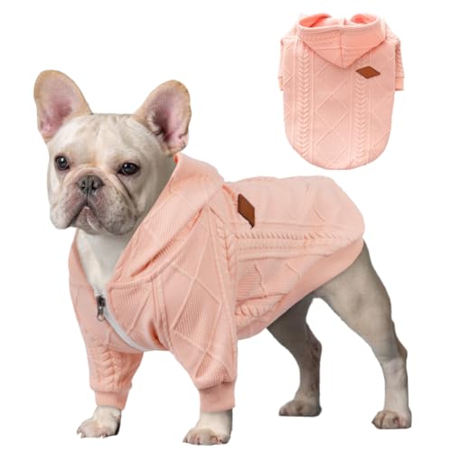 meioro Reißverschluss mit Kapuze Hund Pullover Haustier Kleidung Hund Katze Kleidung niedlich Haustier Kleidung warme Kapuze Winter warme Welpen französische Bulldogge (L, Rosa) von meioro