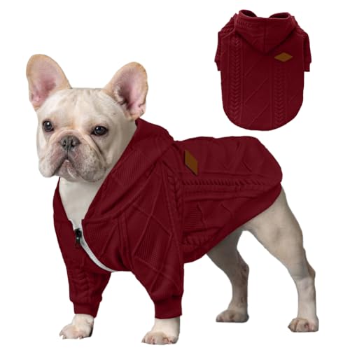 meioro Reißverschluss mit Kapuze Hund Pullover Haustier Kleidung Hund Katze Kleidung niedlich Haustier Kleidung warme Kapuze Winter warme Welpen französische Bulldogge (XL, rot) von meioro