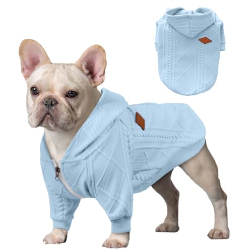 meioro Sweater für Hunde Kapuzenpullis für Haustier Warme Hundebekleidung Puppy Einfarbiger Hundepullover Süße Winterjacken Geeignet für kleine und mittlere Hunde French Bulldog (S, Hellblau) von meioro