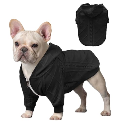 meioro Sweater für Hunde Kapuzenpullis für Haustier Warme Hundebekleidung Puppy Einfarbiger Hundepullover Süße Winterjacken Geeignet für kleine und mittlere Hunde French Bulldog (Schwarz, L) von meioro