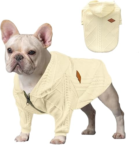 meioro Sweater für Hunde Kapuzenpullis für Haustier Warme Hundekleidung Einfarbiger Hundepullover Winter Warm Puppy French Bulldog Mops (3XL, Weiß) von meioro