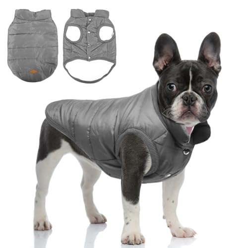 meioro Winter Hundemantel Warme Hundejacke, Kaltes Wetter Haustier Kleidung Winddichte Welpenmäntel, Hund Fleeceweste Weiches Sweatshirt für Kleine Mittlere Hundepullover Outfit (Grau,XL) von meioro