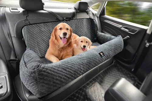 Gearking Hunde-Autositz für große Hunde unter 45 kg, Hunde-Autobett, Haustiererhöhung, Rücksitz, abnehmbar, waschbar, Haustier-Reise-Sicherheits-Autositz mit Sicherheitsgurten/Aufbewahrungstasche, nur von melafa365