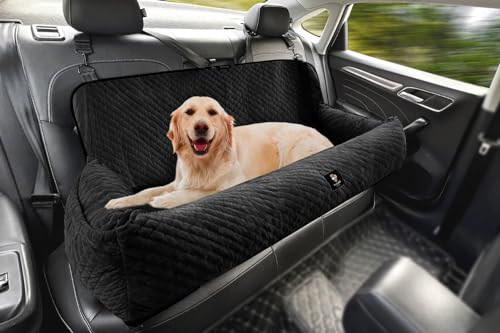 Gearking Hundeautositz für große Hunde unter 45.4 kg, Hunde-Autobett, Haustiererhöhung, Rücksitz, abnehmbar, Autositz mit Sicherheitsspannern/Aufbewahrungstasche, nur für den Auto-Rücksitz (schwarz) von melafa365