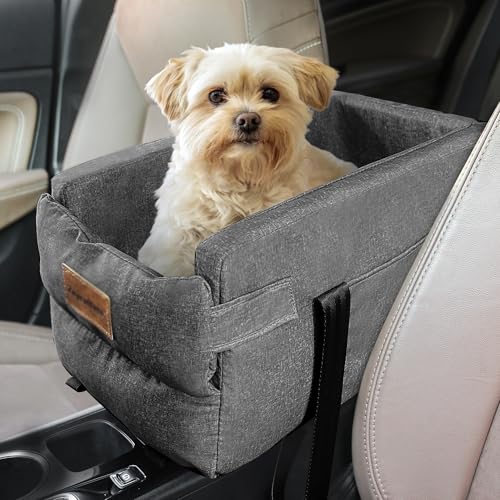 Hundeautositz für kleine Hunde, interaktiver Hundekonsolen-Autositz mit Sicherheitsgurten für die meisten Autos, interaktiver Deluxe-Haustiersitz, geeignet für kleine Haustiere bis zu 4,5 kg (Grau) von melafa365