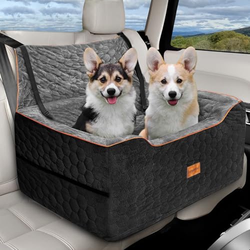 melafa365 Hundeautositz für mittelgroße Hunde, waschbar, für Hunde unter 27 kg oder 2 kleine Hunde, multifunktionaler Haustier-Autositz mit dickem Kissen, 2 Sicherheitsleinen (Schwarzgrau) von melafa365