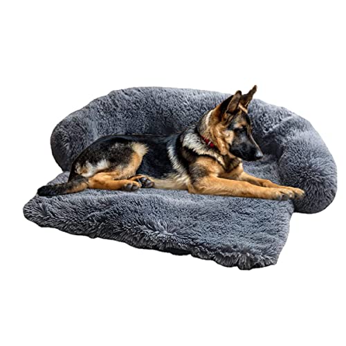 Weiche Plüsch-Hundematte, Sofa, Fell, Haustierbetten, beruhigendes Hundebett, ultra-waschbar, Schutzdecke, Haustierbett für Hunde und Katzen (L,dunkelgrau) von mengde