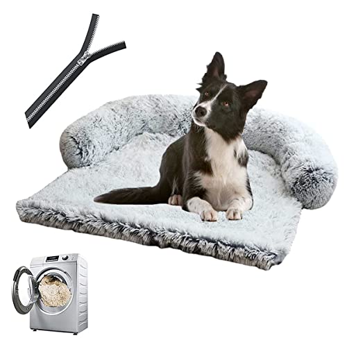 Weiche Plüsch-Hundematte, Sofa, Fell, Haustierbetten, beruhigendes Hundebett mit Reißverschluss-Pad, abnehmbare Hundedecke für Möbelschutz, Haustier-Abdeckung, rutschfest und waschbar (XL, Hellgrau) von mengde