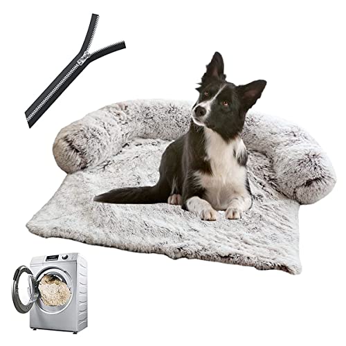 Weiche Plüsch-Hundematte, Sofa, Fell, Haustierbetten, beruhigendes Hundebett mit Reißverschluss-Pad, abnehmbare Hundedecke für Möbelschutz, Haustier-Abdeckung, rutschfest und waschbar (XL, Weiß und von mengde