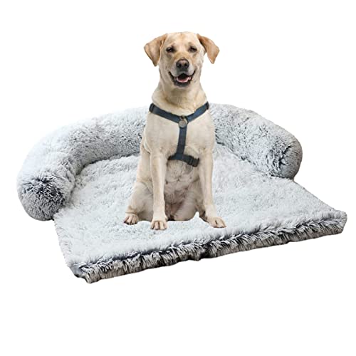 Weiches, waschbares, beruhigendes Hundebett, ultraweiches Fell, Haustierbett, weiche Plüschmatte, Sofa und Polster, Decke, Kissen, Möbelschutz, Schutz für Hunde und Katzen (XL, Hellgrau) von mengde