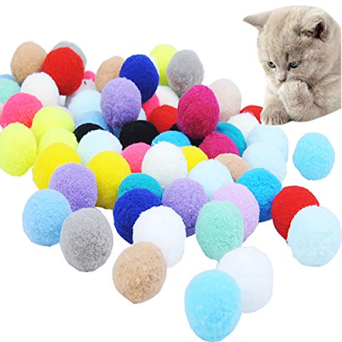 mengger 70 Stück Katzenspielzeug Ball Schaumstoff Katzenbälle Bunt Katze Ball Pompon Bälle Spielbälle Aktivität Spielzeug Training Spielen Kauen Plüsch Hüpfball von mengger