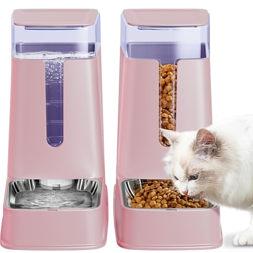 Meowyoyo Automatischer Katzenfutterspender und Katzen-Wasserspender-Set mit Edelstahlnäpfen, Schwerkraft-Hunde-Futterspender für kleine, mittelgroße und große Hunde, Haustiere, Welpen, Kätzchen, 3,5 l von meowyoyo