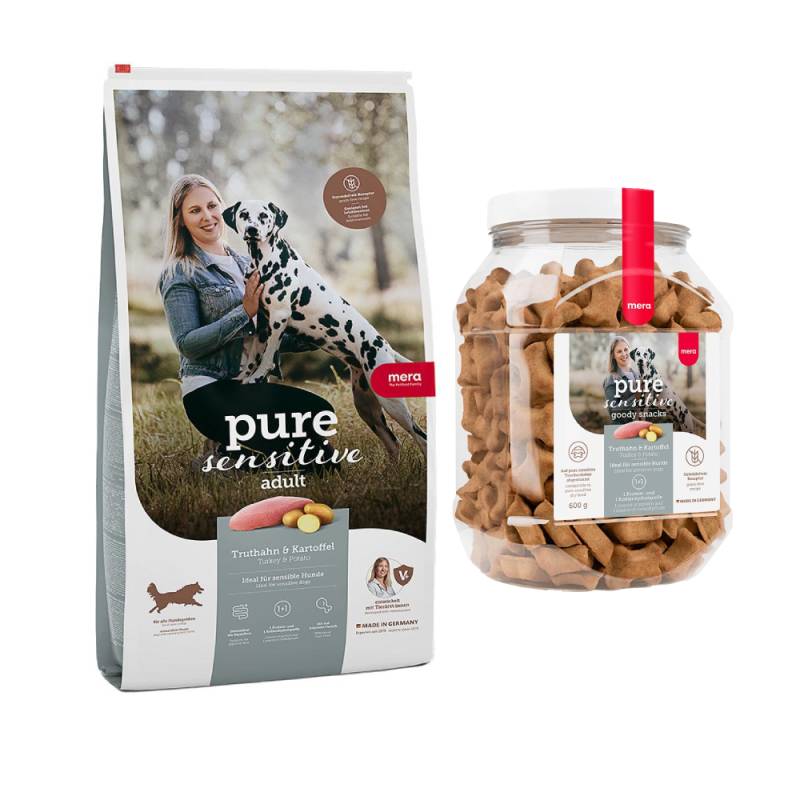 mera pure sensitive Kombi-Paket: 12,5 kg Trockenfutter + 3 x 600 g Goody Snacks - Adult Truthahn & Kartoffel getreidefrei 12,5 kg + Goody Snacks Truthahn & Kartoffel 3 x 600 g von mera