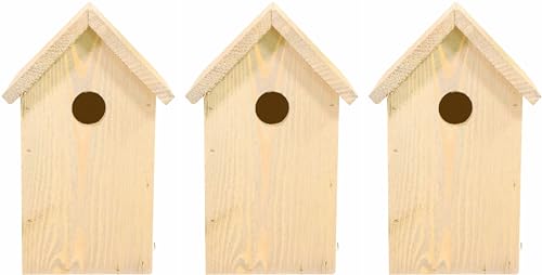 mgc24 Nistkasten - wetterfester Vogelnistkasten aus Holz, Vogelhaus für heimische Wildvögel, 15,5 x 14 x 25 cm, Natur, 3 Stück von mgc24