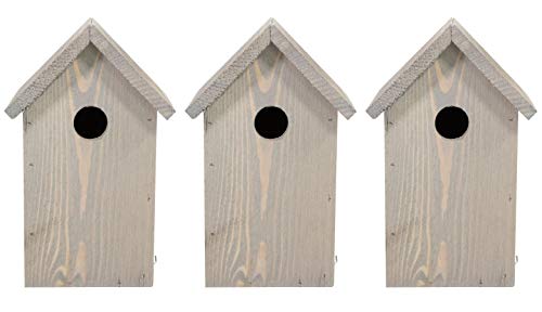 mgc24 Nistkasten - wetterfester Vogelnistkasten aus Holz, Vogelhaus für heimische Wildvögel, 15,5 x 14 x 25 cm, grau, 3 Stück von mgc24