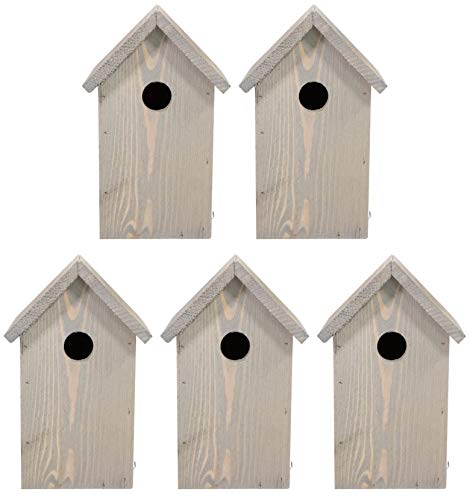 mgc24 Nistkasten - wetterfester Vogelnistkasten aus Holz, Vogelhaus für heimische Wildvögel, 15,5 x 14 x 25 cm, grau, 5 Stück von mgc24