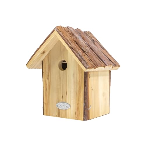 mgc24 Vogelhaus für Blaumeise - Wildvogel Nistkasten zum Aufhängen für Garten und Balkon, aus Holz wetterfest, Naturoptik mit Rindendach, 20 x 17,8 x 30,8 cm von mgc24