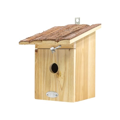 mgc24 Vogelhaus für Kohlmeise - Wildvogel Nistkasten zum Aufhängen für Garten und Balkon, aus Holz wetterfest, Naturoptik mit Rindendach, 20,3 x 21,2 x 24,4 cm von mgc24