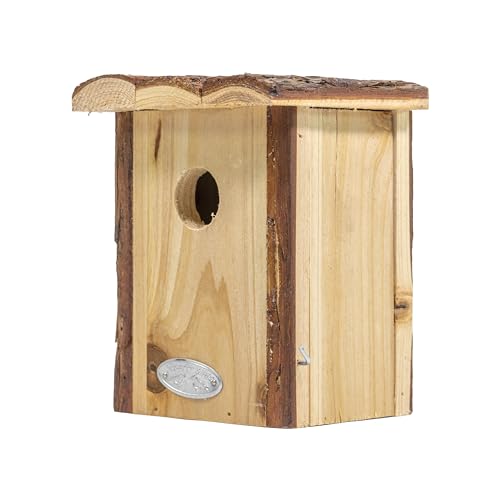 mgc24 Vogelhaus für Zaunkönig - Wildvogel Nistkasten zum Aufhängen für Garten und Balkon, aus Holz wetterfest, Naturoptik mit Rindendach, 13,4 x 12,5 x 17 cm von mgc24