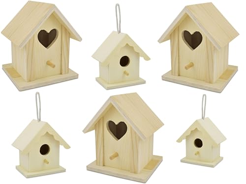 6 Stück Vogelhäuser aus Holz zum bemalen und dekorieren · zum hängen oder Stellen · DIY Bastel- und Malspaß für Kinder · Vogelfutterhaus · Förderung der Kreativität (6erPack3x12,8cmUnd3x9cm) von miamiXa