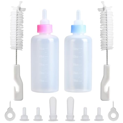 Aufzuchtflasche Katze, 60 ml katzenaufzuchtmilch Haustier Babyflasche Kit, Aufzuchtflasche Pet Milchflasche Haustier Babyflasche Kit mit Reinigungsbürste und Ersatznippeln für Kätzchen und Kleintiere von miaomiao