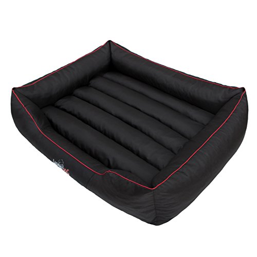 millybo Comfort Hundematte Hundebett Hundekissen Hundematratze Hunde Bett Ruheplatz viele Farben (XXXL (140 x 115 cm), schwarz mit rotem Besatz) von millybo